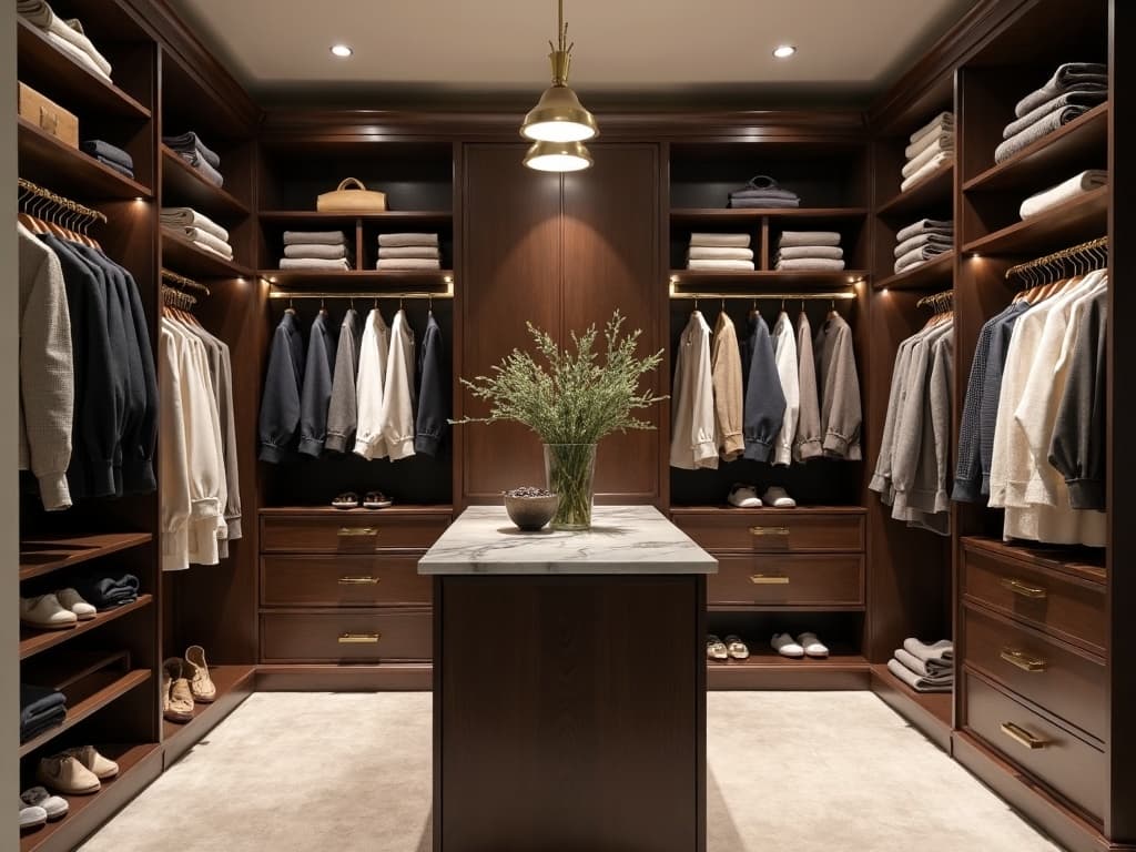 A meticulously organized custom closet with measured shelving