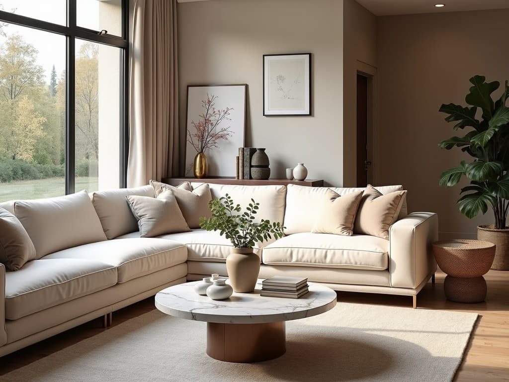 A staged luxury living room, composed and photography ready