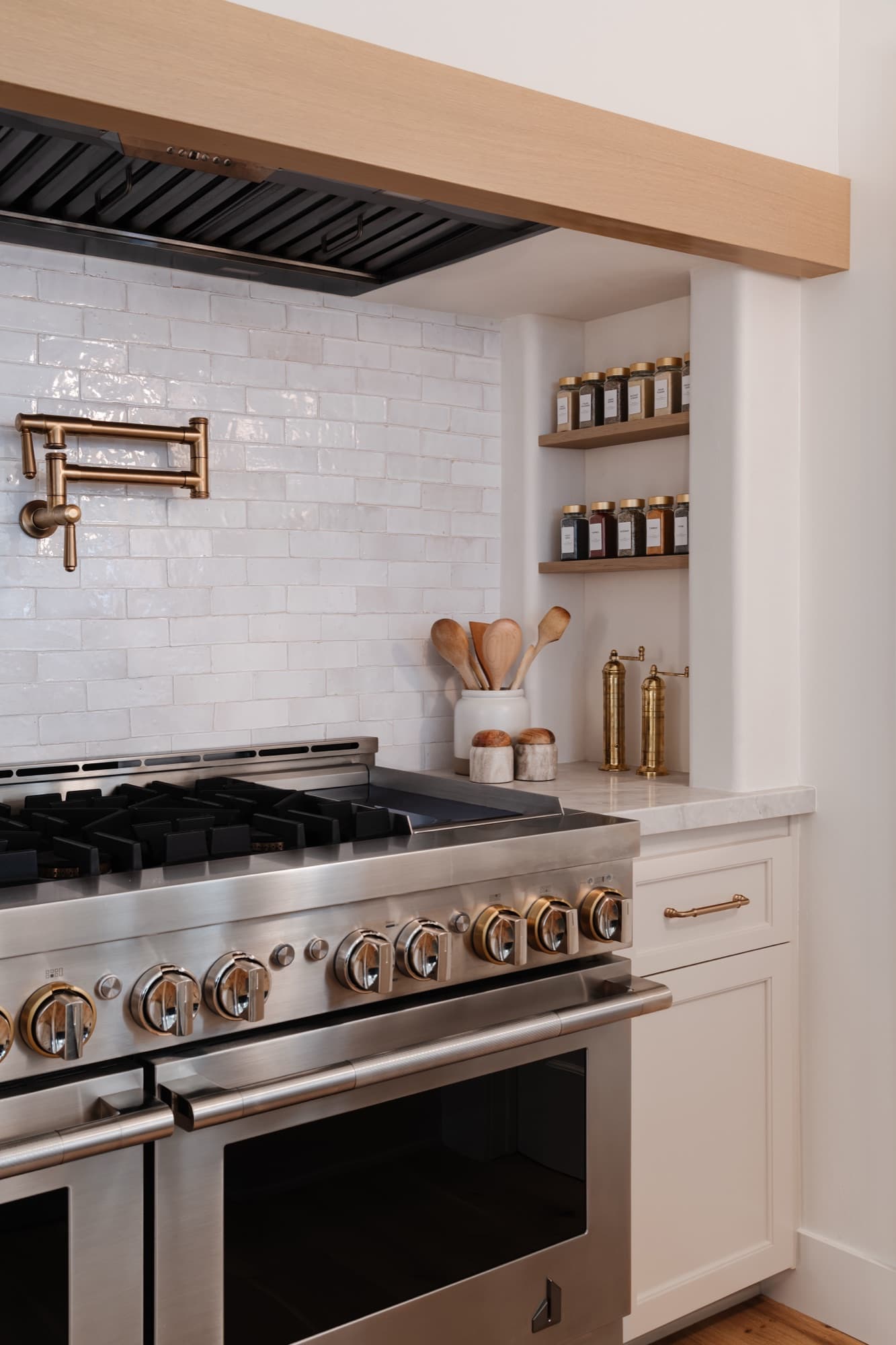 A precisely organized pantry with measured shelving in a luxury Austin home